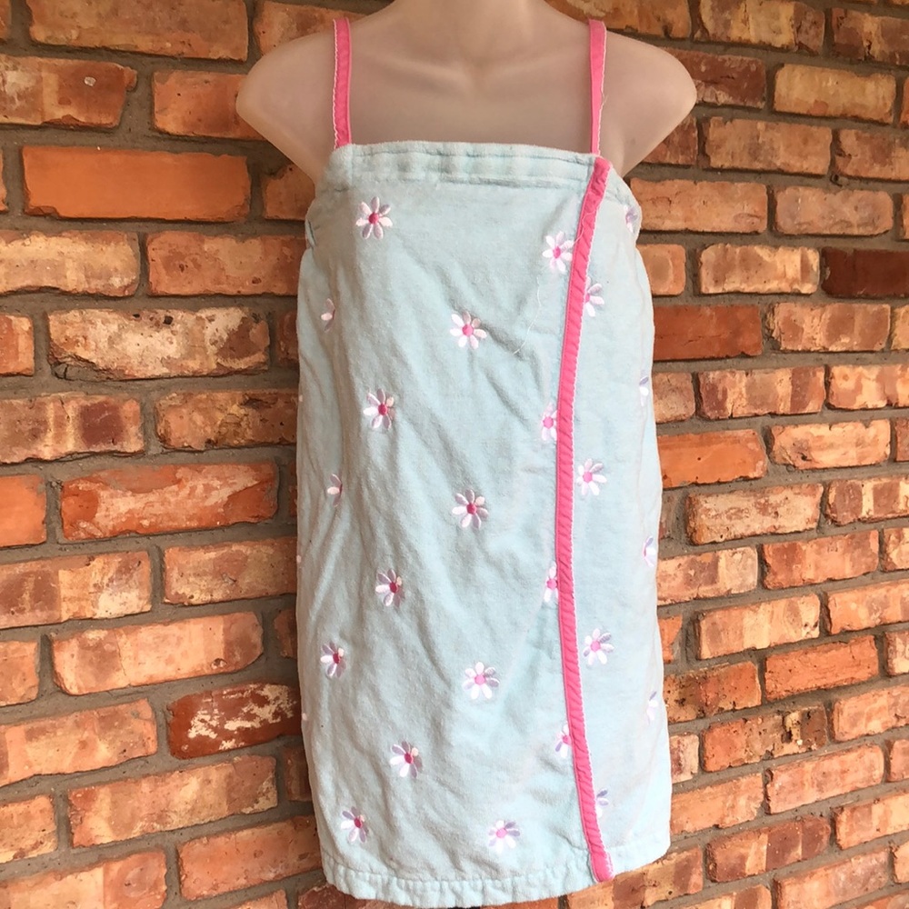 Charter Club daisies light blue with pink straps towel wrap robe.